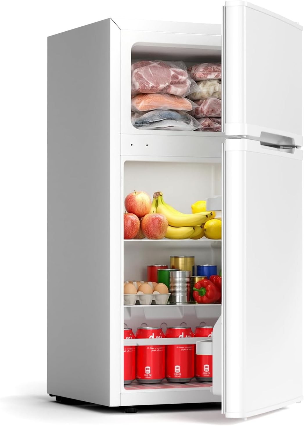 COWSAR 2.5 Cu.Ft Dorm Fridge with Freezer, Double Reversible Door Compact Refrigerator with 2 Removable Shelves, Commercial Drink Fridge for Bedroom, Office, Kitchen, Dorm, White
