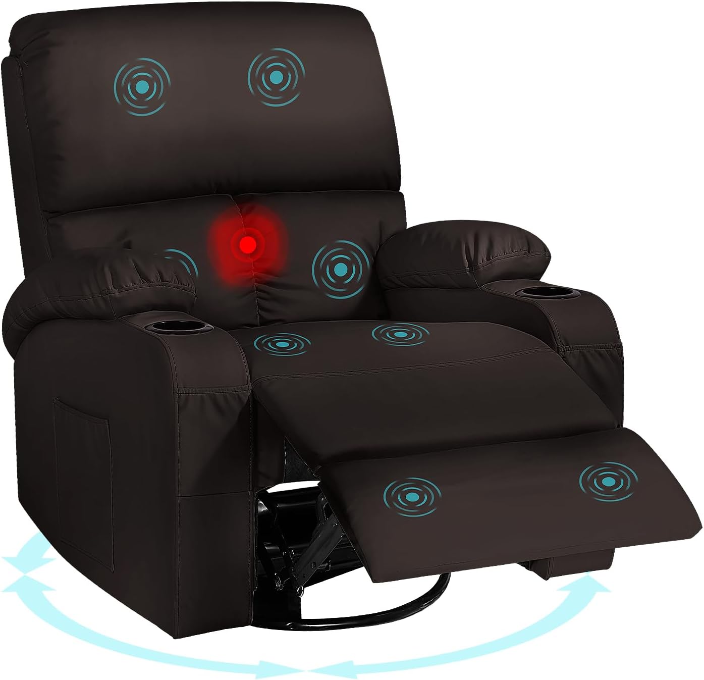 LAFWELL Rocking Recliner Chair, Massage Rocker Recliner Chair with Vibration Massage and Heat,360° Swivel Recliner Chairs, Living Room, Bedroom, Nursery, RV, Brown