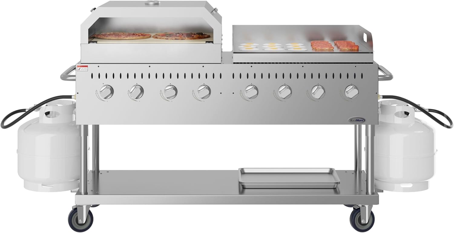 KoolMore 60 in. 8-Burner Commercial Outdoor Propane Gas BBQ Grill with 30 in. Griddle and 30 in. Pizza Oven in Stainless-Steel, ETL Listed (CGKIT6-G30P30)