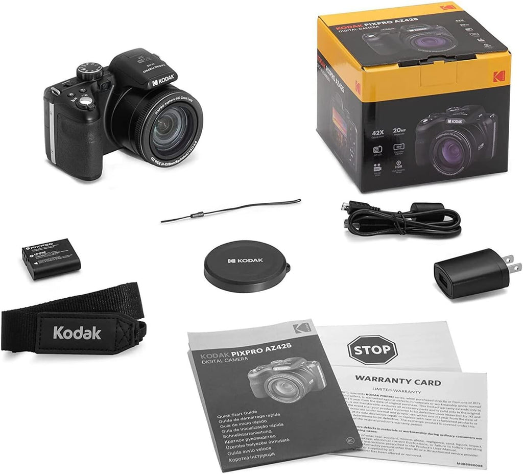 Kodak PIXPRO AZ425 Astro Zoom 20MP Digital Camera with 42X Optical Zoom (Black) Bundle with 64GB SD Card and Accessory Kit (3 Items)