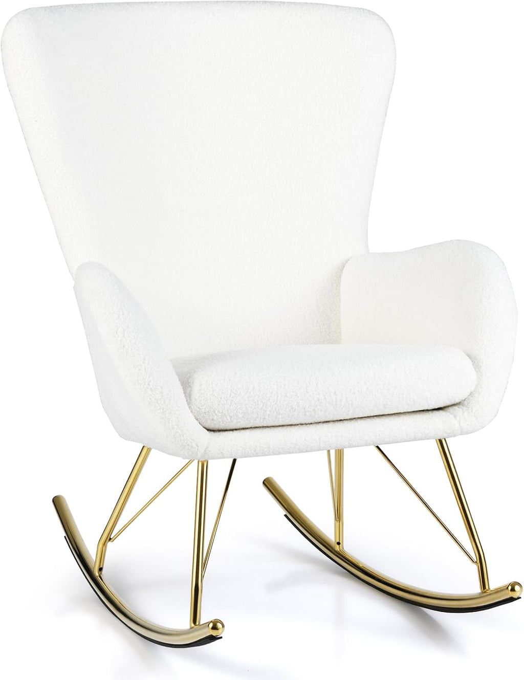 Giantex Rocking Chair Nursery, Upholstered Glider Rocker w/Curved Backrest & Armrests, Detachable Seat Cushion, Electroplated Metal Legs, Modern Accent Chair for Living Room, Bedroom (1)