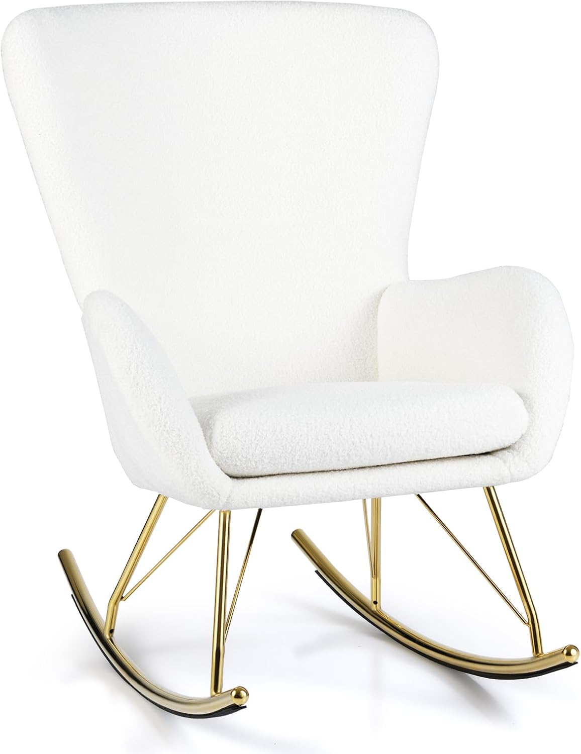 Giantex Rocking Chair Nursery, Upholstered Glider Rocker w/Curved Backrest & Armrests, Detachable Seat Cushion, Electroplated Metal Legs, Modern Accent Chair for Living Room, Bedroom (1)