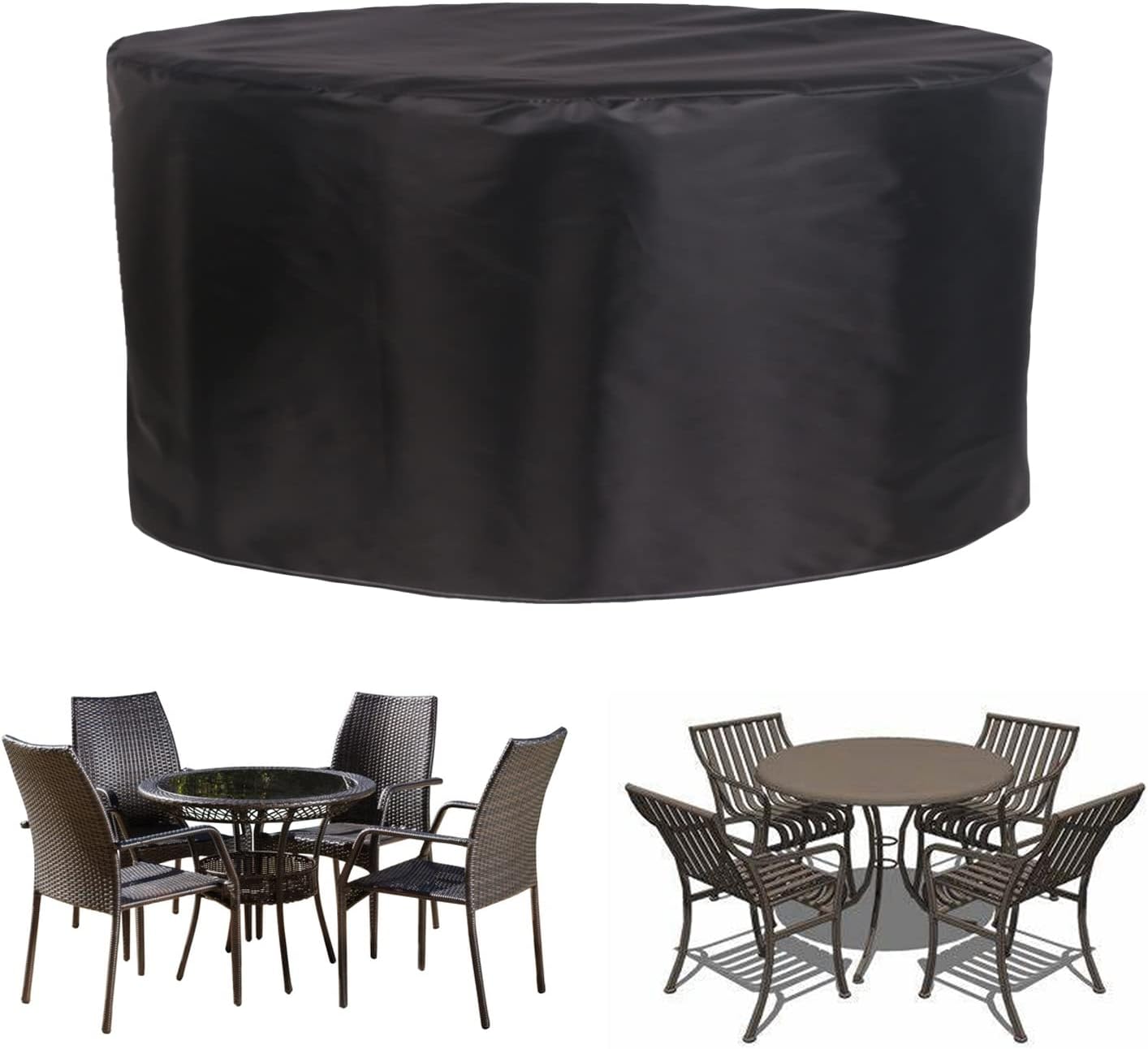 Waterproof Patio Furniture Set Cover 118' D x 47' H, Heavy Duty Gas BBQ Grill Cover, Outdoor Garden Table Set Cover, 420D Round All Weather Protection Covers (300x120cm)