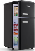 DEMULLER Mini Fridge Dual Door Refrigerator with Freezer, 3.5 Cu.Ft Compact Refrigerator with Handle, Adjustable Temperature & Removable Glass Shelves, for Apartment/Dorm/Office/RV, Black