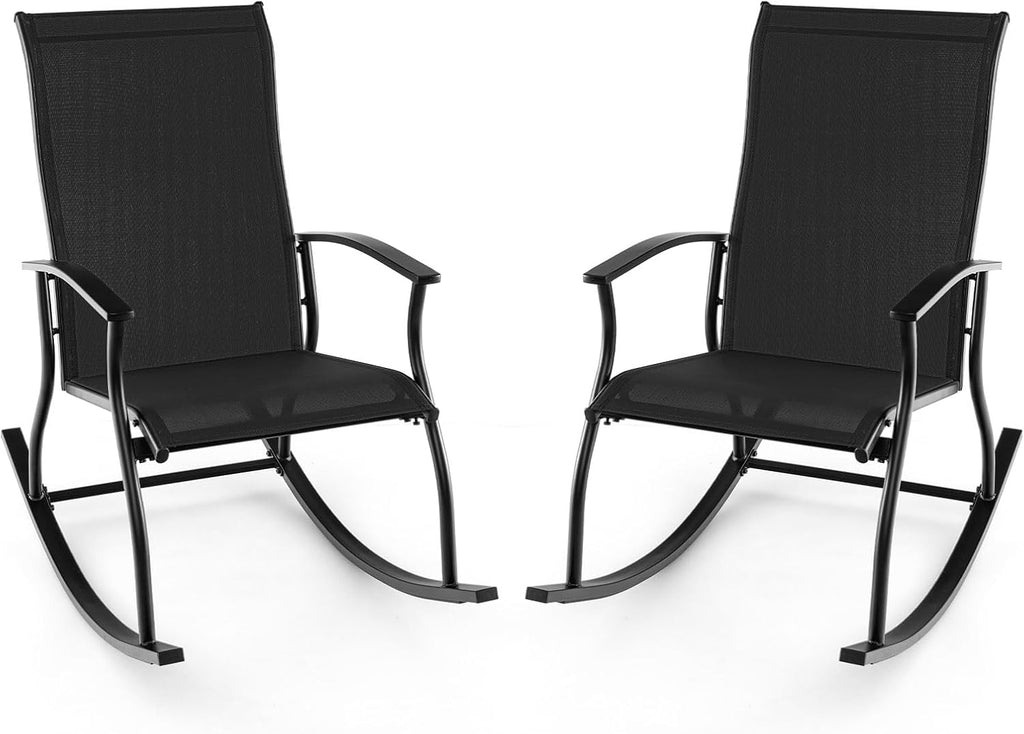 Giantex Outdoor Rocking Chair Set of 2 - Patio Rocking Chairs w/Breathable Backrest, Sturdy Metal Frame & Safe Ergonomic Design, Cozy Fabric Rocker for Backyard, Poolside, 330 lbs, Black