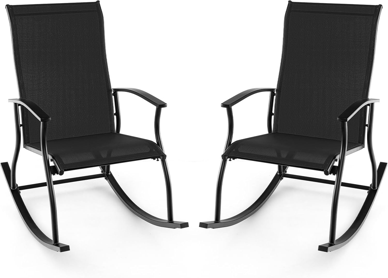 Giantex Outdoor Rocking Chair Set of 2 - Patio Rocking Chairs w/Breathable Backrest, Sturdy Metal Frame & Safe Ergonomic Design, Cozy Fabric Rocker for Backyard, Poolside, 330 lbs, Black