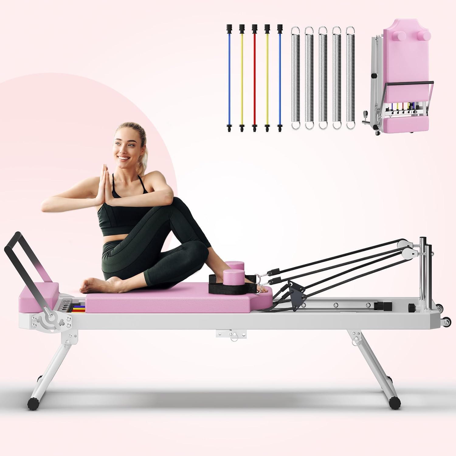 sogesfurniture Foldable Pilates Reformer for Home Gym, Pilates Machine with Dual Resistance Suitable for Advanced and Beginners, Adjustable Pilates Fitness Workout Equipment for Full Body Training