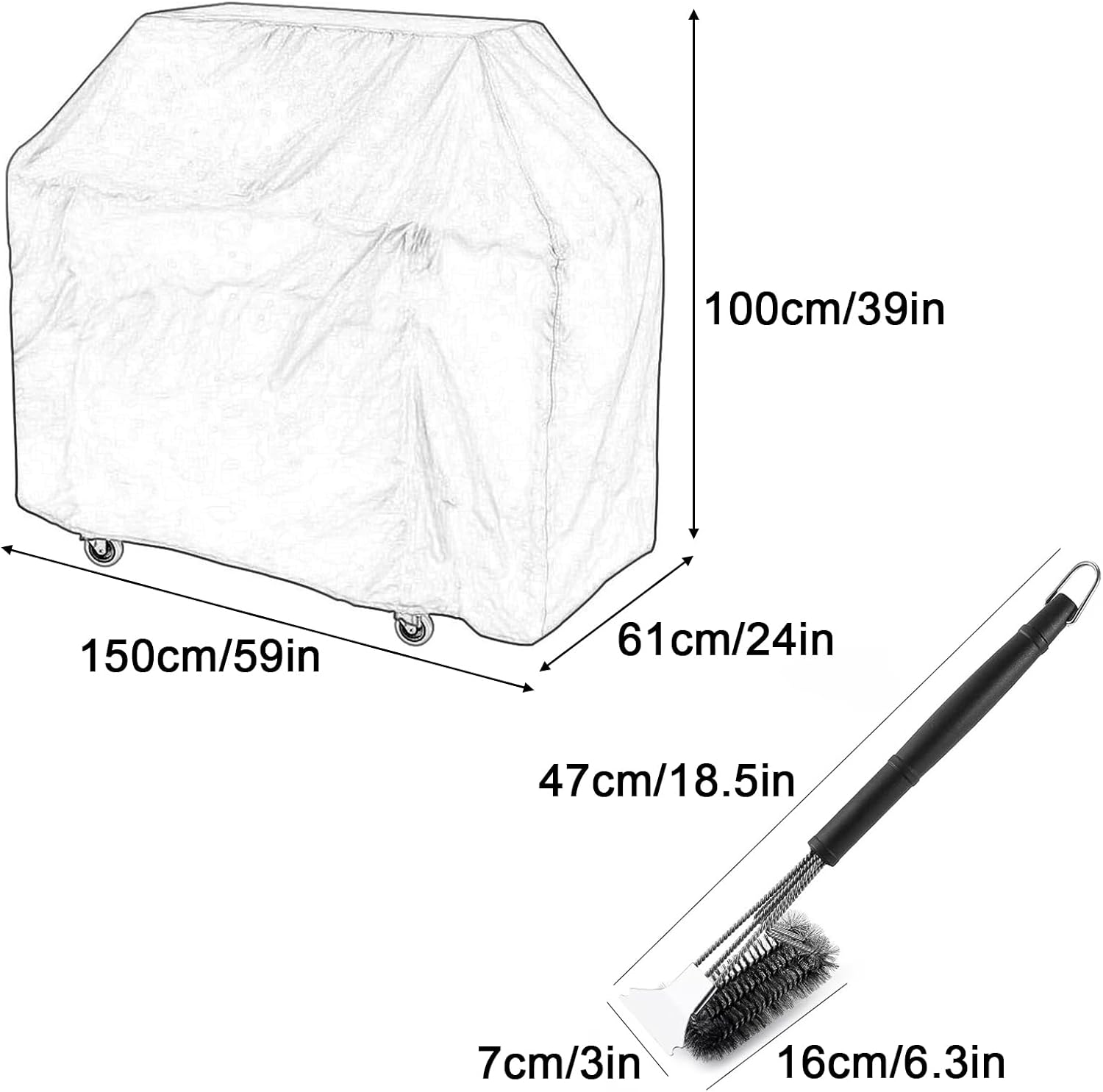 Grill Covers Heavy Duty Waterproof, Barbecue Cover 210D Silver-Coated Oxford Cloth, Wind, Rain, Snow Resistant, Universal Fit with Drawstring Closure with Grill Brush(Size:59 * 24 * 39in,Color:Black)