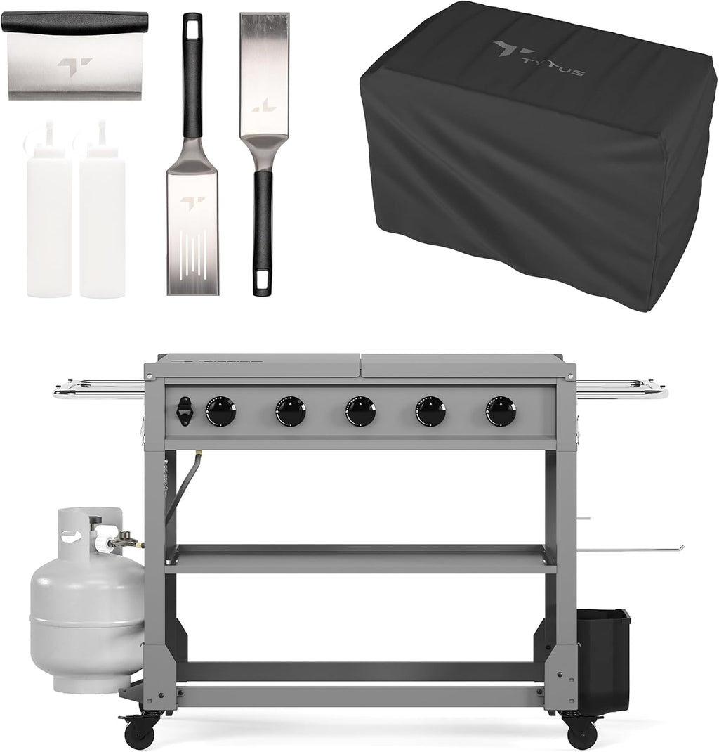 TYTUS Anaheim 36-Inch 5-Burner Propane Grill & Outdoor Griddle with 600 Sq. In. Cooking Surface, Carbon Steel Griddle Plate, and Quick Assembly – BBQ Grill for Outdoor Cooking