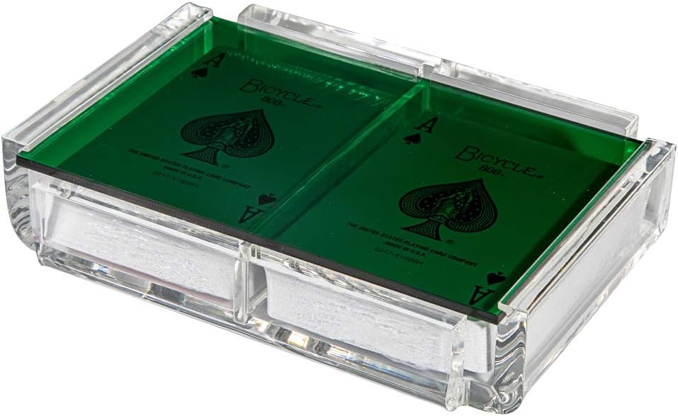 Modern Elegant Playing Card Deck Holder Tray with 2 Decks of Playing Cards in Unique Stylish Deluxe Acrylic Box with Color lid (Green)