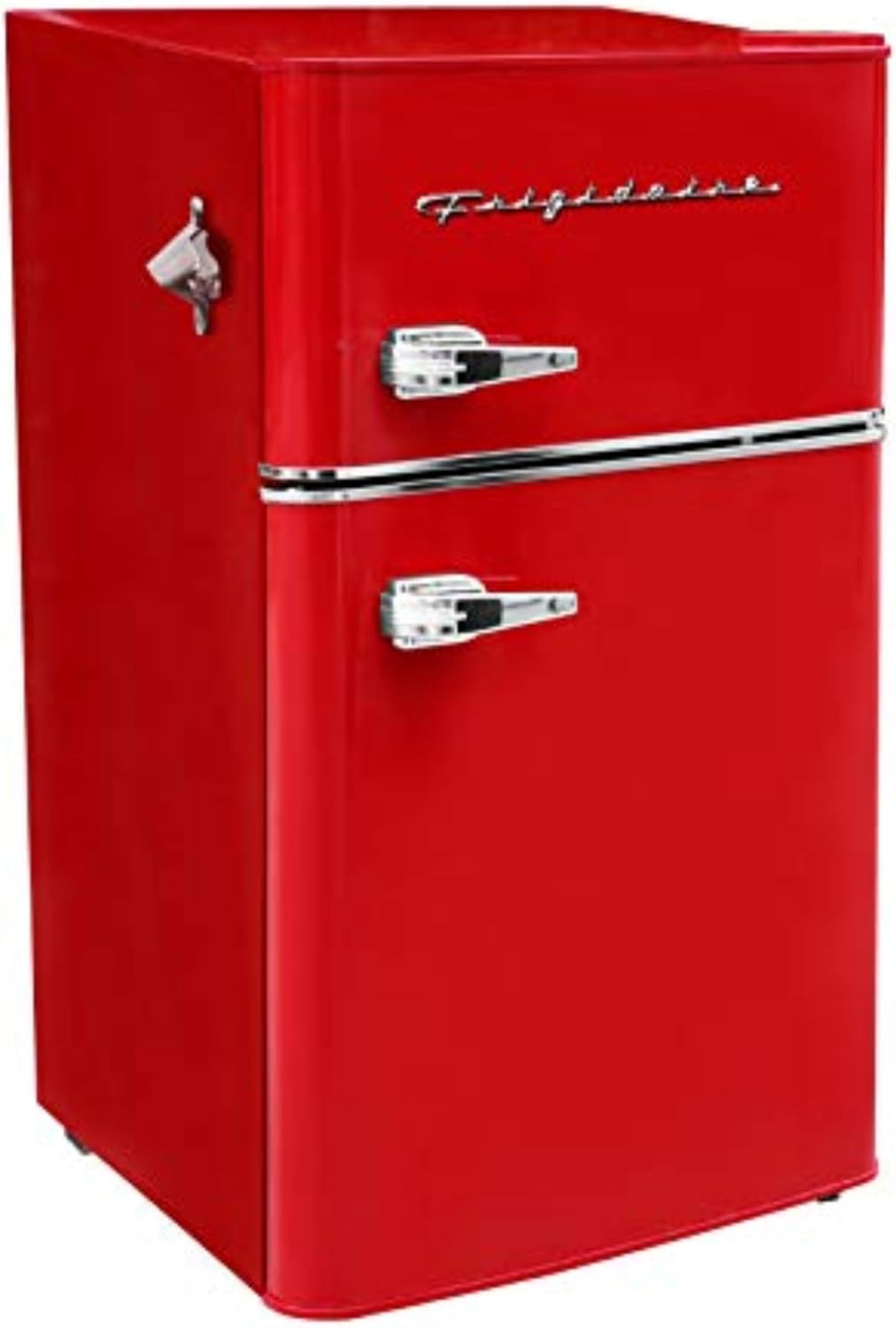 Frigidaire Retro Compact Fridge Freezer Combo, 3.1 cu. ft. Capacity, Small Top Freezer Refrigerator, Mini Fridge with Built-in Bottle Opener – 19''D x 20.5' W x 33.5' H (Red)