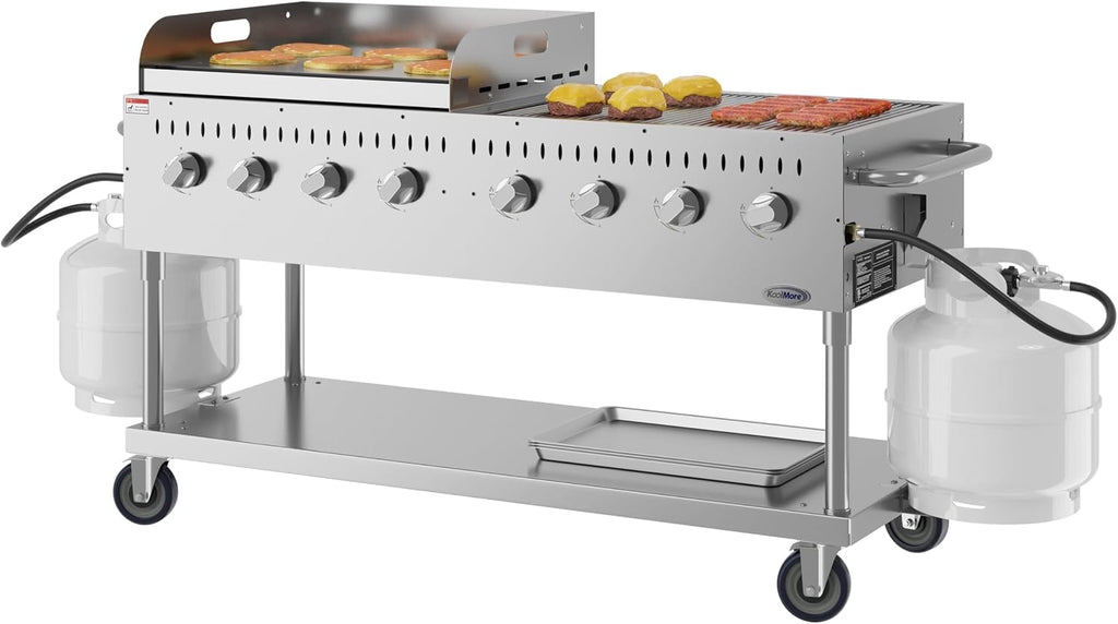 60 in. 8-Burner Commercial Outdoor Propane Gas Grill with 30 in. Griddle in Stainless-Steel, ETL Listed (CGKIT6-G30)
