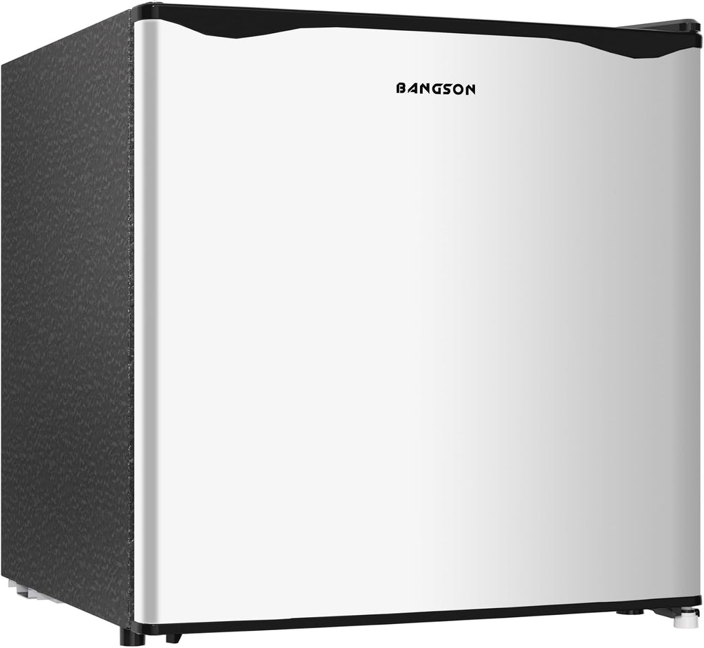 BANGSON 1.6 Cu.Ft Mini Fridge with Freezer for Dorm, Compact Refrigerator Office, Energy Saving Small Fridge Reversible Single Door, Low Noise for Bedroom Small Apartment, Silver