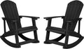 Flash Furniture Savannah Poly Resin Wood Adirondack Rocking Chair - All Weather Black Polystyrene - Stainless Steel Hardware - Set of 2