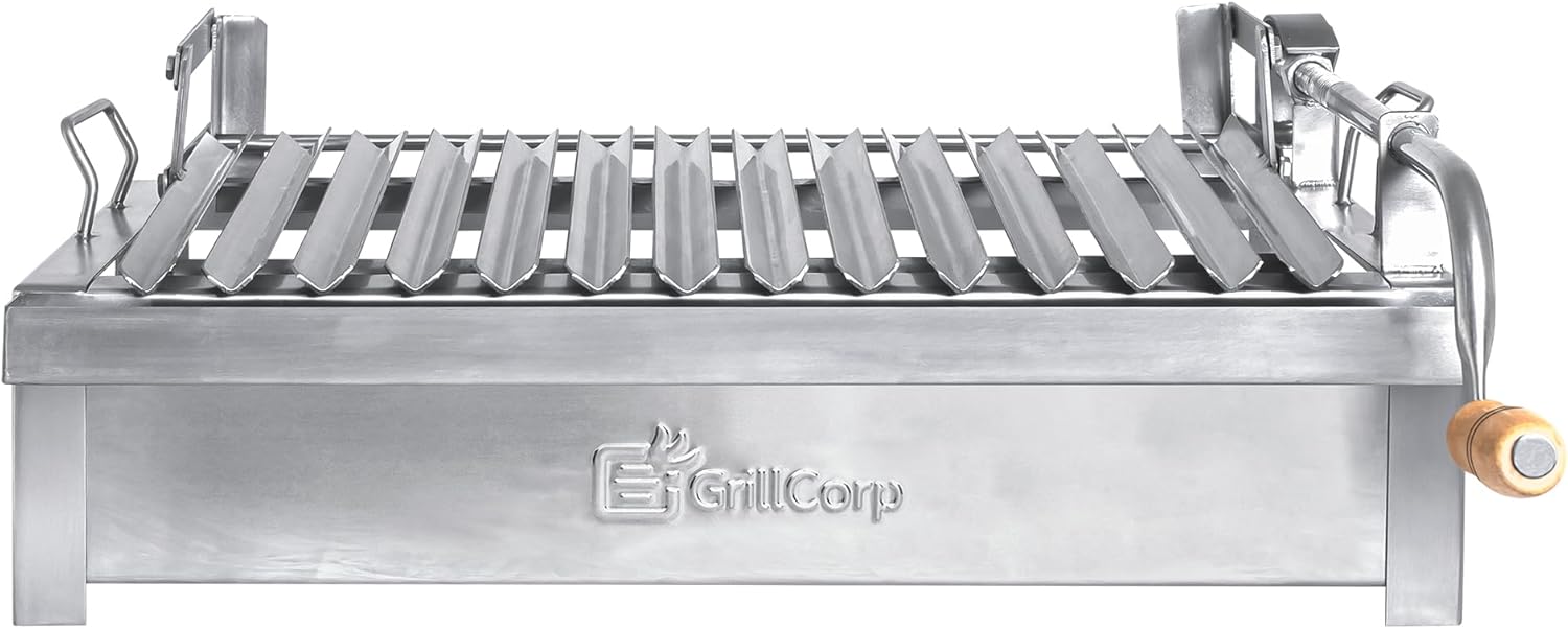 Medium Argentine Grill – Portable & Built-in 100% Stainless Steel BBQ with Lifting System & Drip Pan – Fits Medium Grillcorp Roasting Box – Outdoor Cooking & Camping Accessory