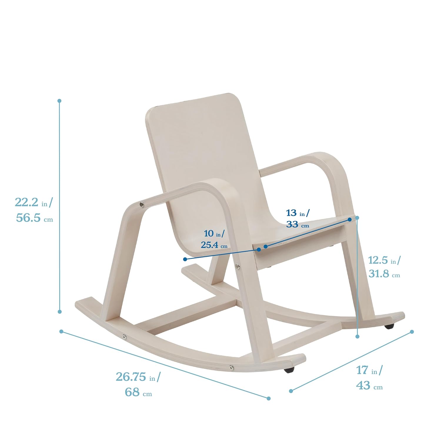 ECR4Kids Bentwood Reading Rocking Chair with Armrests, Montessori Furniture, White Wash