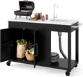 Happygrill 56' Outdoor Grill Table with Sink & Drainage, Heavy Duty Metal Grill Cart with Stainless Steel Top & Storage Cabinet, Outdoor Prep Table with Handles & Wheels for Patio, Garden & Backyard