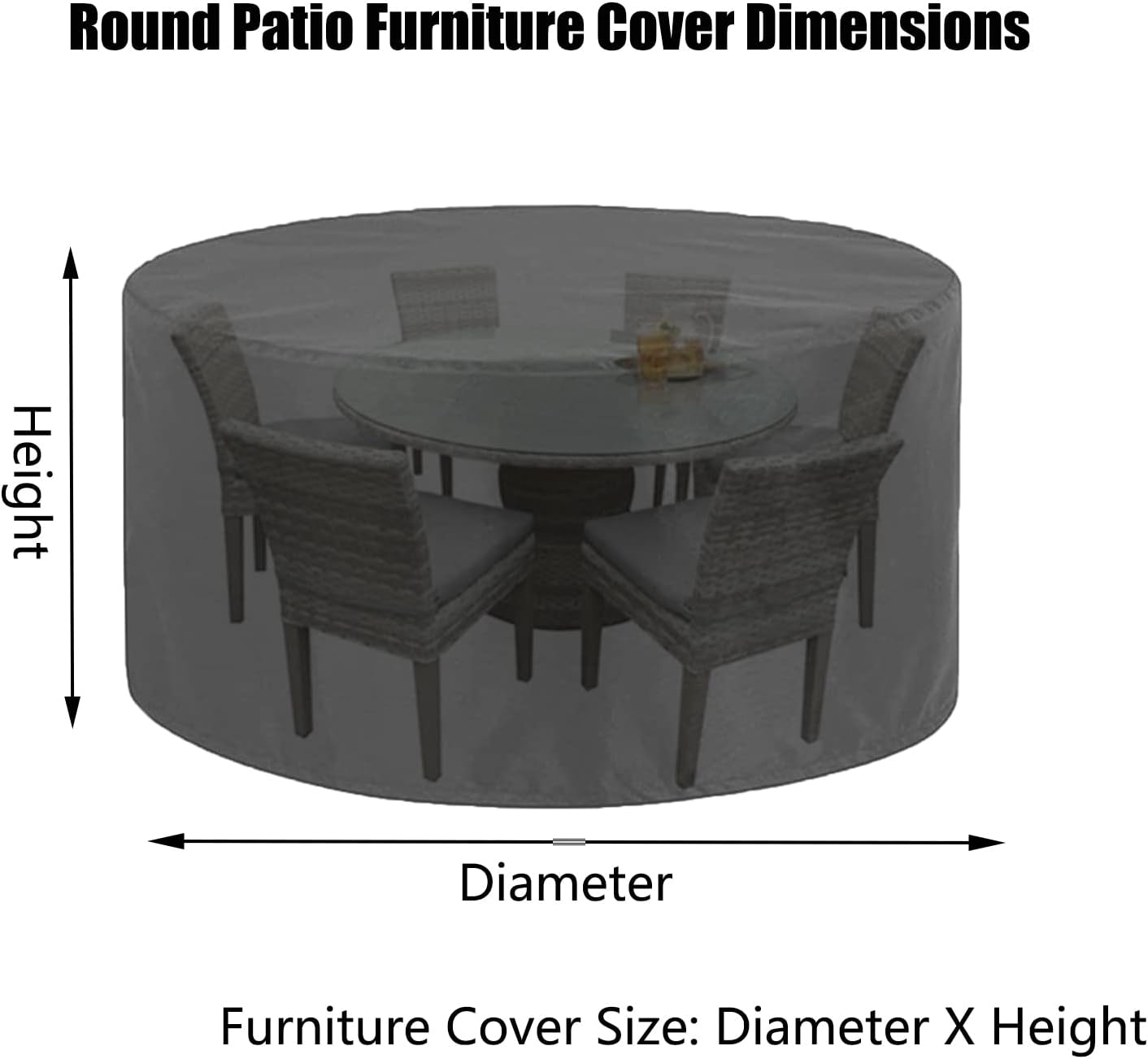 Waterproof Outdoor Furniture Set Covers 114' D x 39' H, Round Dining Table and Chairs Set Cover, 420D Wind Dust Proof Protective Covers for Bad Weather Rain Winter (290x100cm)