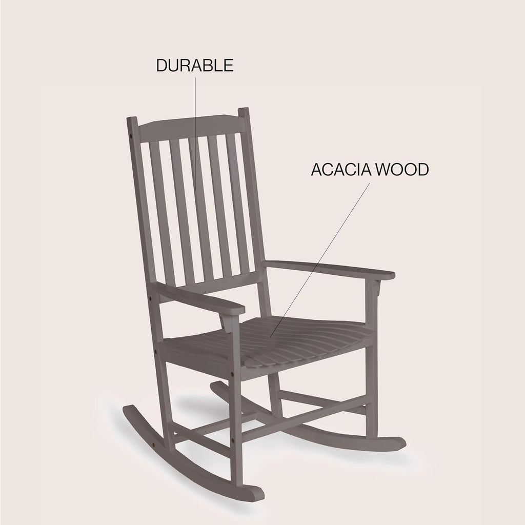 JONATHAN Y RCK300B Seagrove Farmhouse Classic Slat-Back 350-LBS Support Acacia Wood Outdoor Rocking Chair Traditional, Coastal, Cottage, Vintage, Shabby Chic, Gray Wash