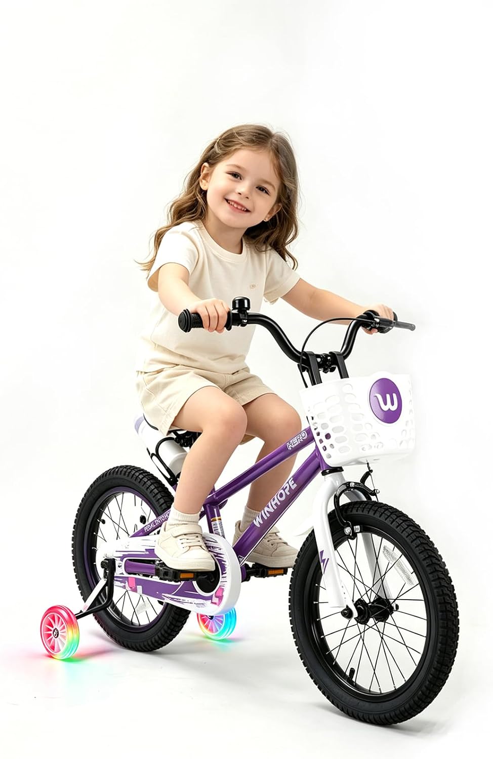 WinHope Kids Bike, 12 14 16 18 Inch Children Bicycle with Light up Training Wheels and Dual Brakes, Toddler Bike for Beginner with Adjustable Seat and Headlebar for Boys Girls 2-9, Multiple Colors