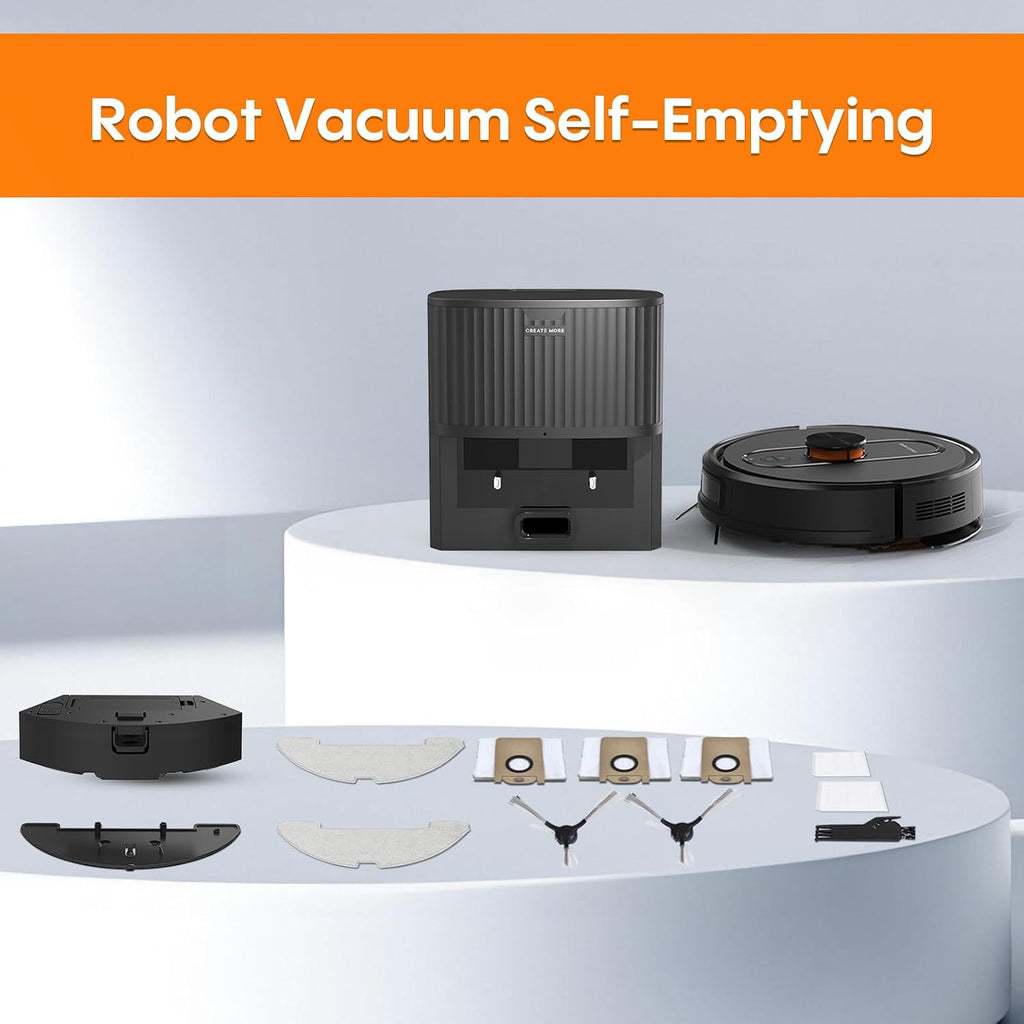 Robot Vacuum and Mop with Self-Emptying, 5000Pa Robotic Vacuum with Mapping, LiDAR Navigation, 90-Day Hands-Free Cleaning, Wi-Fi/App/Alexa Control, No-Go Zones,Ideal for Pet, Hard Floors, Carpet
