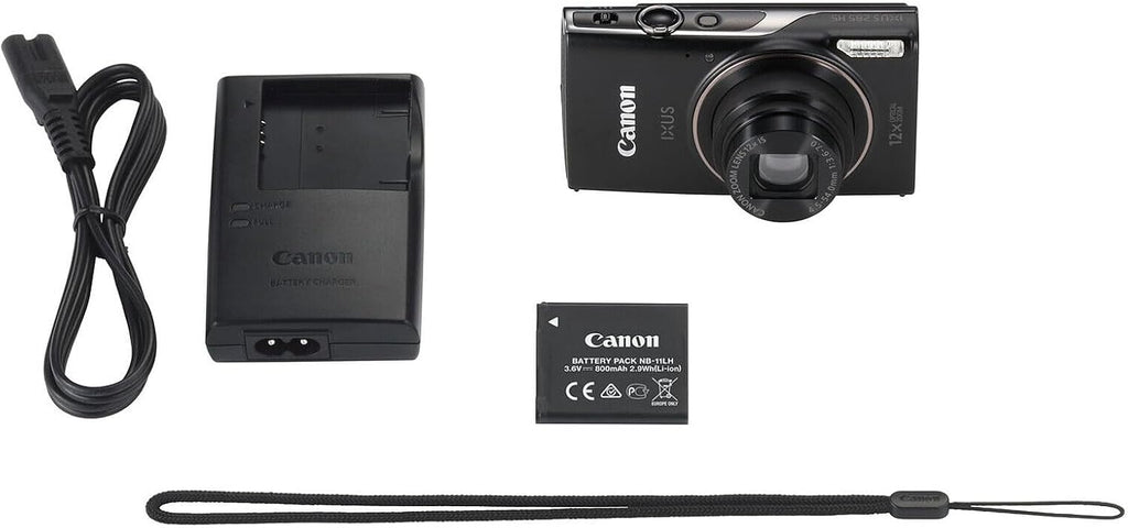 Canon PowerShot IXUS 285 HS 12X Optical Zoom Digital Camera (Black) (1076C001) + NB11L Battery + 64GB Memory Card + Case + Charger + Card Reader + Flex Tripod + Cleaning Kit + Memory Wallet (Renewed)