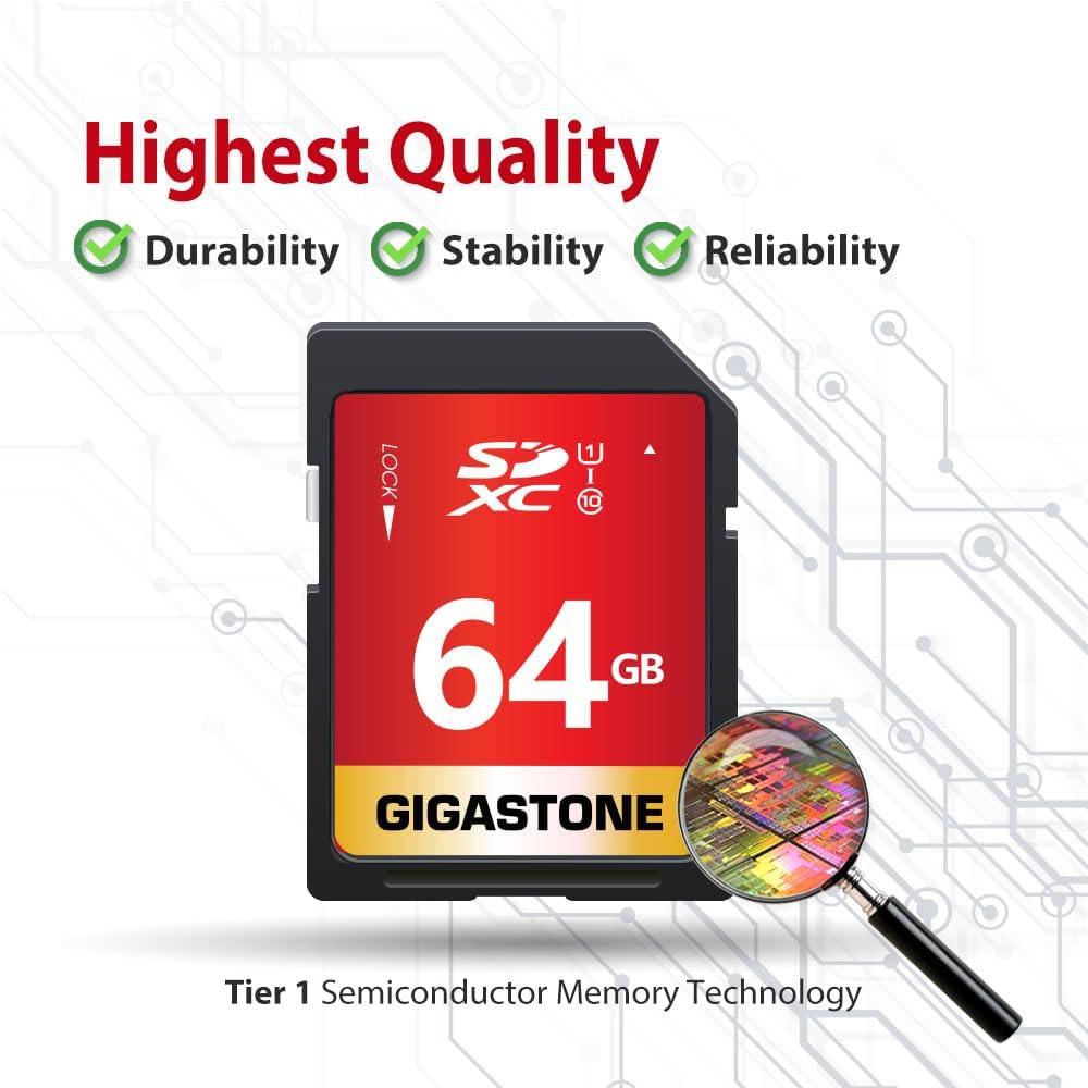 GIGASTONE 64GB SD Card 10-Pack UHS-I U1 Class 10 SDXC Memory Card High Speed Full HD Video Canon Olympus Digital Camera with 10 Mini Cases