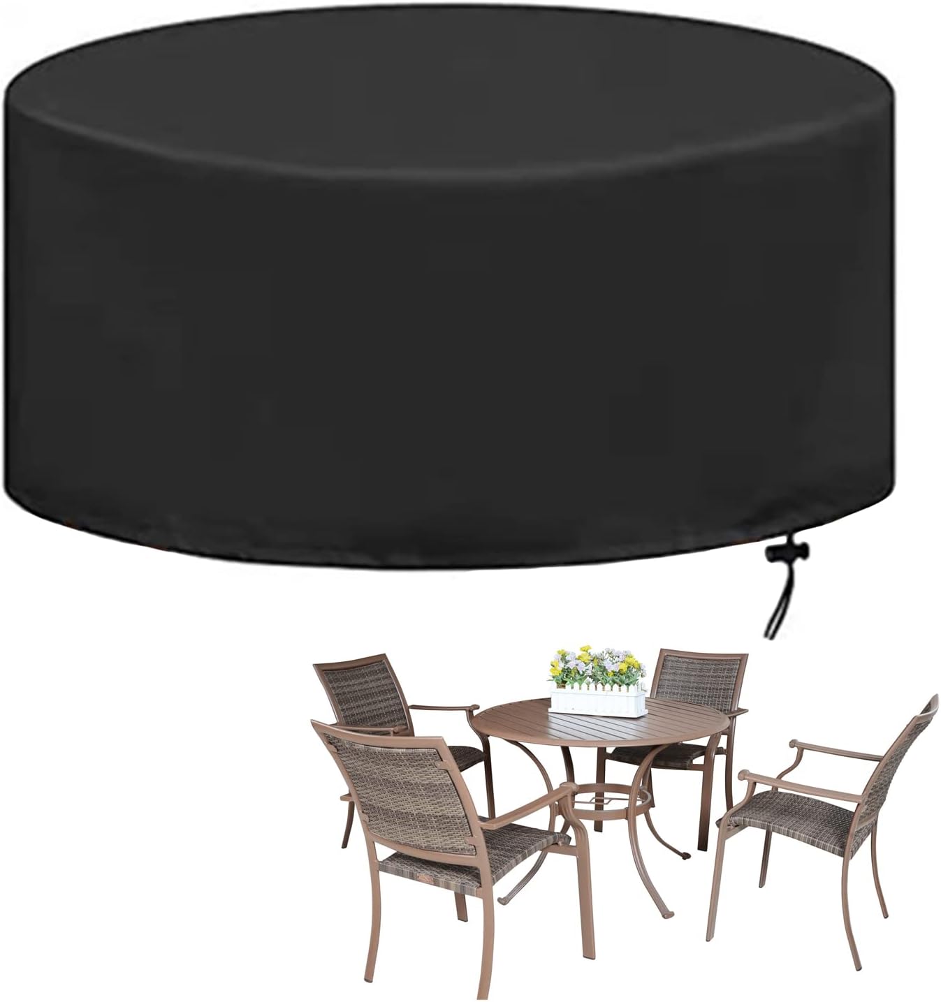 Garden Table Cover Heavy Duty 112' D x 47' H, Round Outdoor Dining Table Chair Set Covers, 100% Waterproof Outdoor Couch Cover, Large Outdoor Stacking Chairs Cover (285x120cm)