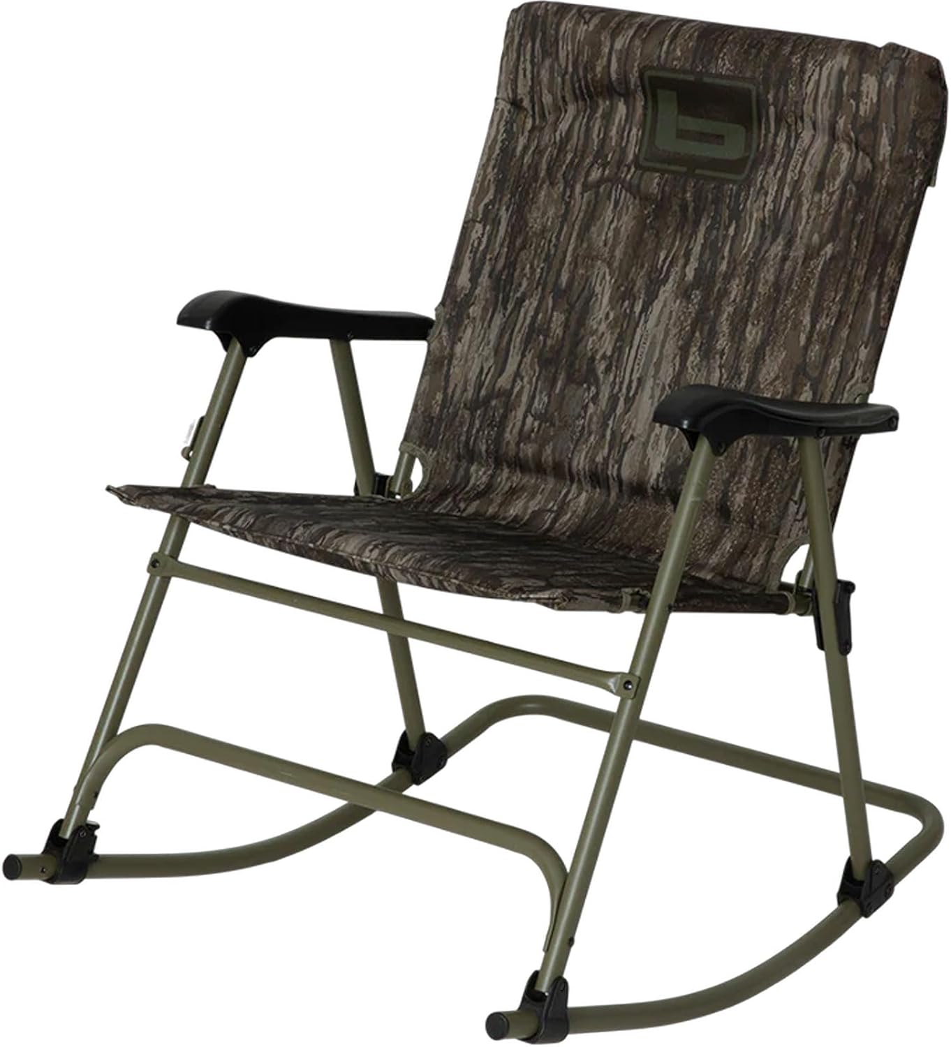 Banded Folding Rocking Chair | Lightweight Portable Weather-Resistant Extra-Wide Padded Outdoor Hunting & Camping Chair with Tubular Steel Frame & Armrests, Realtree Legacy