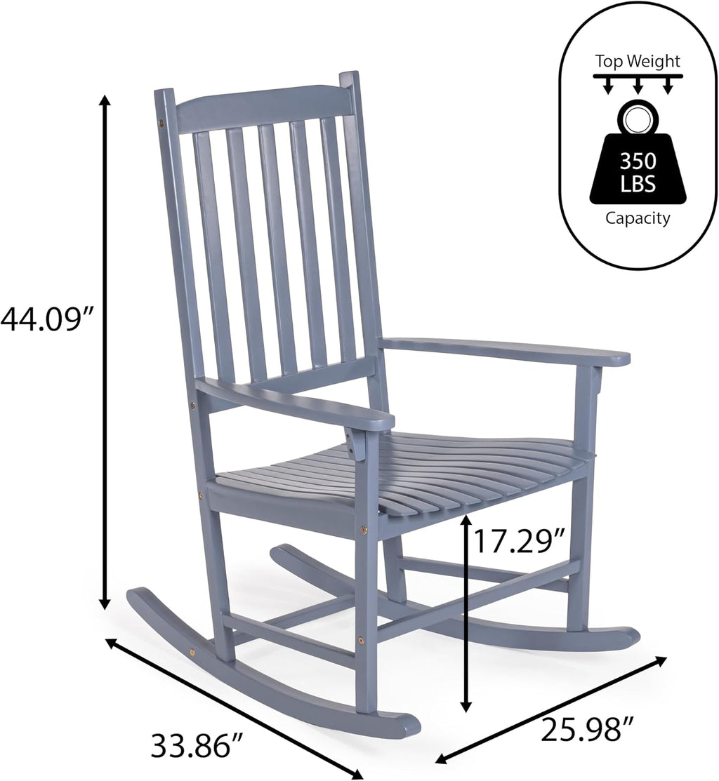 JONATHAN Y RCK300F Seagrove Farmhouse Classic Slat-Back 350-LBS Support Acacia Wood Outdoor Rocking Chair Traditional, Coastal, Cottage, Vintage, Shabby Chic, Cashmere Blue