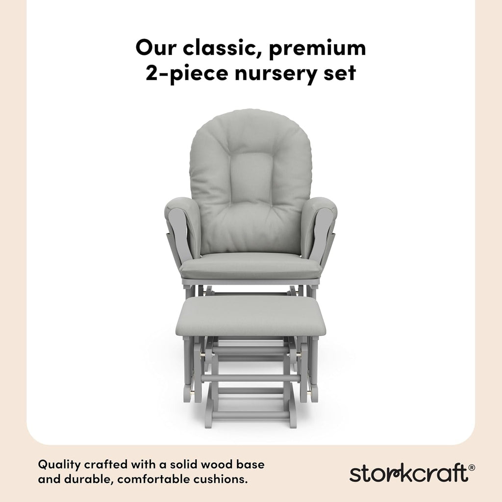 Storkcraft Premium Hoop Glider & Ottoman (Pebble Gray/Light Gray) — GREENGUARD Gold Certified Nursery Glider, Solid Wood Craftsmanship, Smooth-Gliding Nursery Chair and Ottoman, Award-Winning