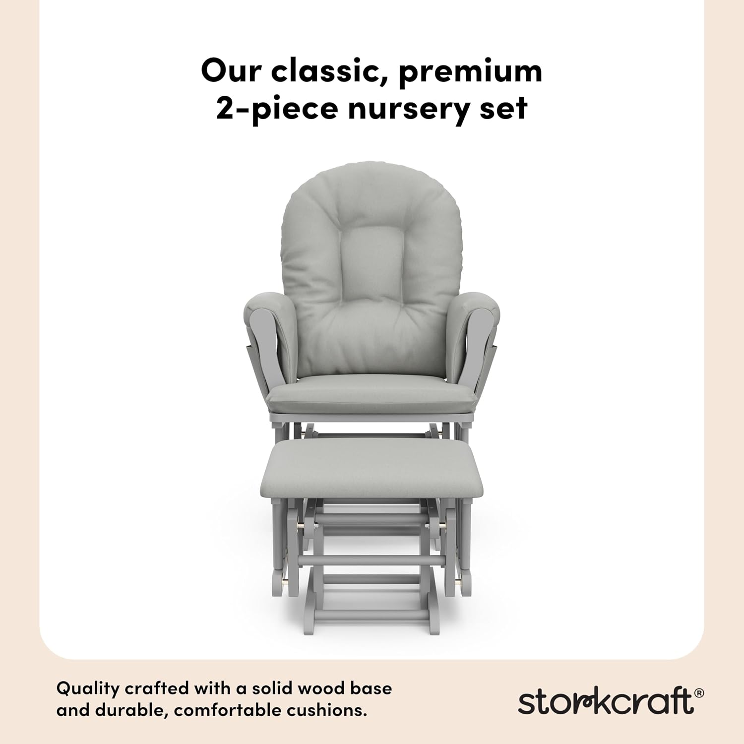 Storkcraft Premium Hoop Glider & Ottoman (Pebble Gray/Light Gray) — GREENGUARD Gold Certified Nursery Glider, Solid Wood Craftsmanship, Smooth-Gliding Nursery Chair and Ottoman, Award-Winning