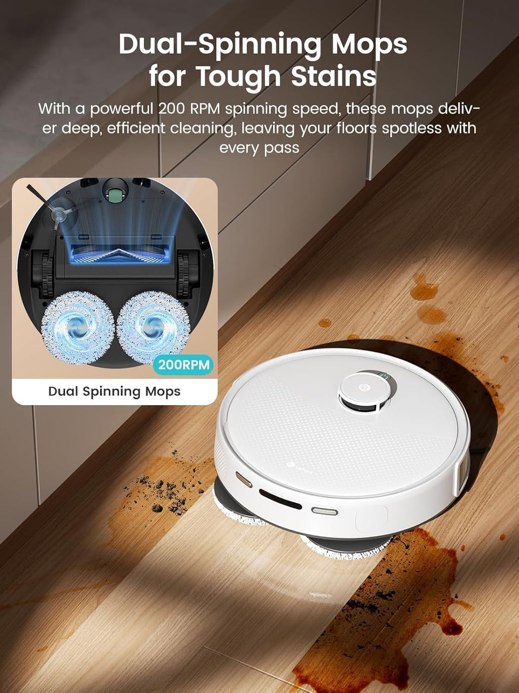 Lefant Robot Vacuum and Mop, 15000Pa Suction, 90-Day Self-Emptying, Auto Mop Washing&Drying, Obstacle Avoidance, All-in-One for Pet Hair Carpet, 5G WiFi Alexa/APP/iWatch Control, M3 White