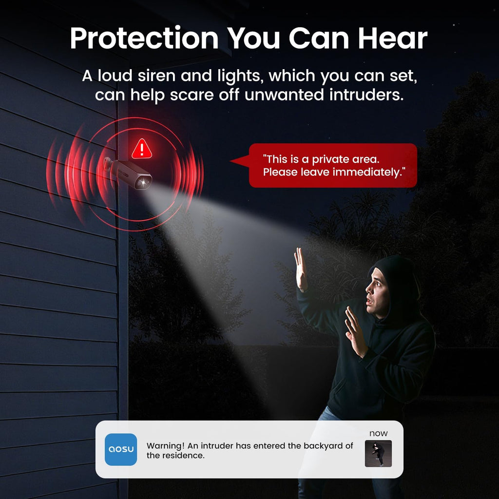aosu Solar Security Cameras Wireless Outdoor, 2Mins DIY Installation, No Subscription Required Cameras for Home Security System, Local Storage, 2K Color Night Vision, 2.4&5GHz WiFi, 2 Cam-kit