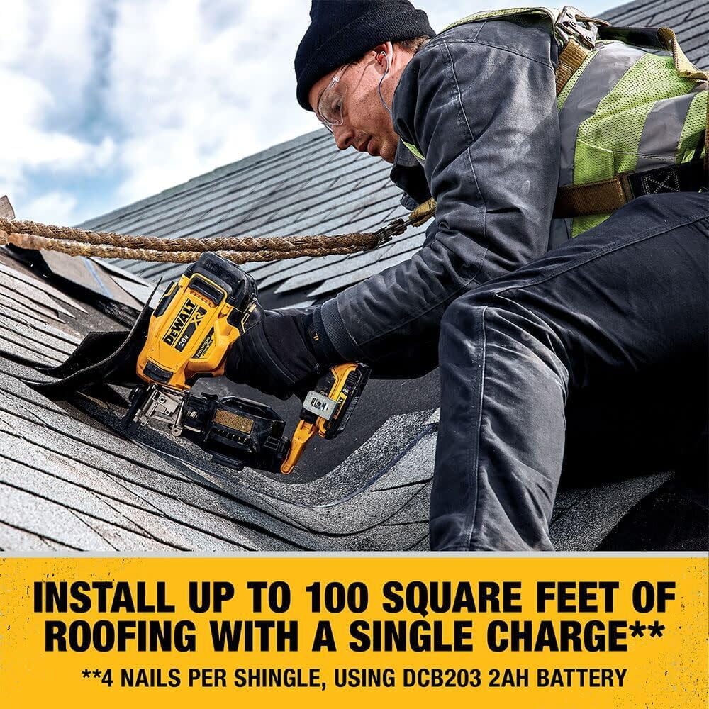 Dewalt DCN45RND1R 20V MAX Brushless Lithium-Ion 15 Degree Cordless Coil Roofing Nailer Kit (2 Ah) (Renewed)