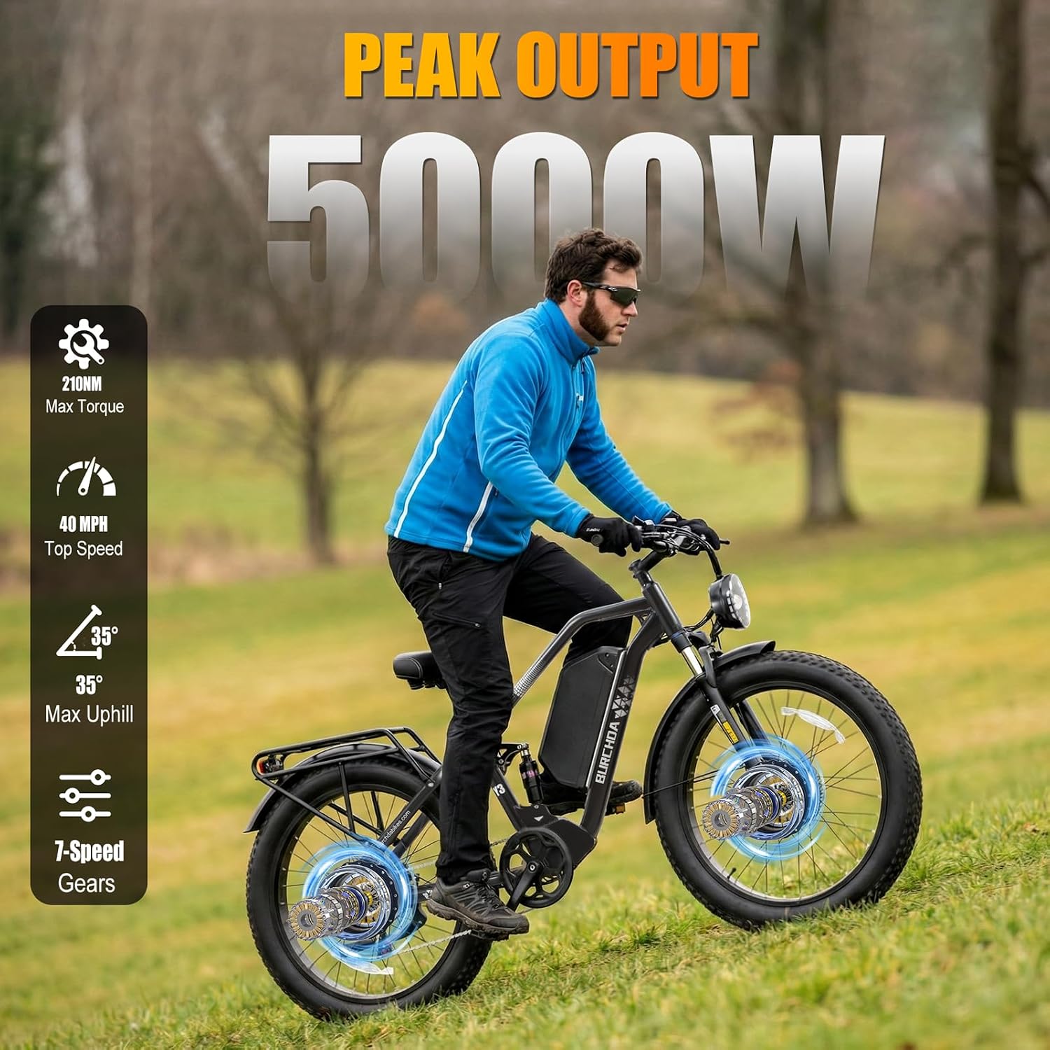 DAMSON Electric Bike for Adults Dual Motor AWD 5000W/3000W/1500W Peak 40MPH/30MPH Dirt Ebike, 52V/48V Max-Output Up to 65/80/120/160 Miles Long Range, 26' Full Suspension Fat Tire Mountains Bicycle