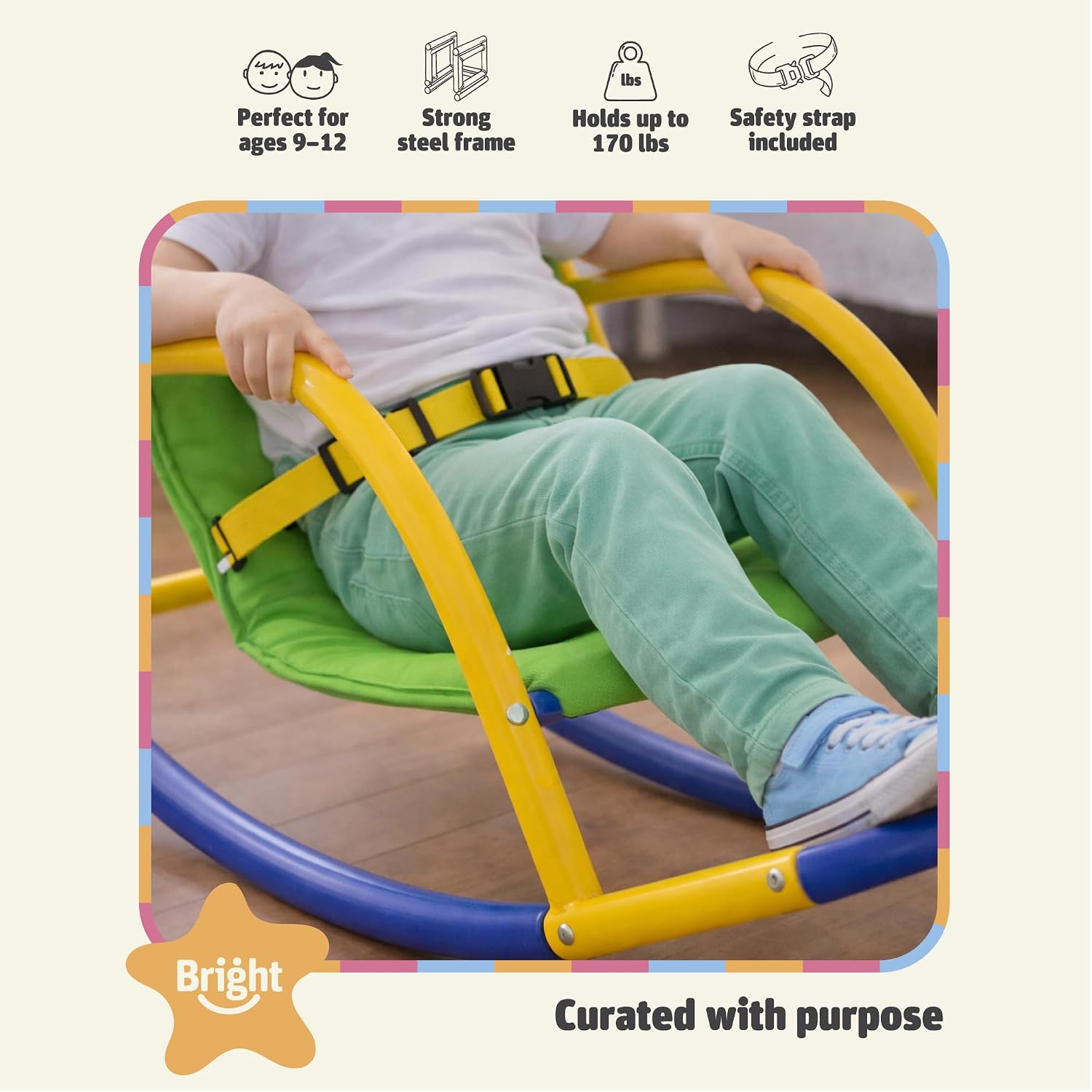Bright Autism Rocking Chair for Kids (9-12 Years) - Sensory Rocker for ADHD and Special Needs. Great Therapy Tool for Calming Senses. for Sensory Room, Daycare and Playground. Indoor and Outdoor Play