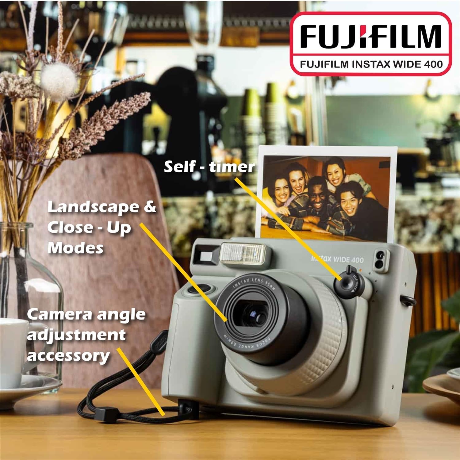 Fujifilm Instax Wide 400 Instant Film Camera (Sage Green) Bundle with Instax Wide Instant Film (40 Sheets), with Accessories Including Protective Carrying Case