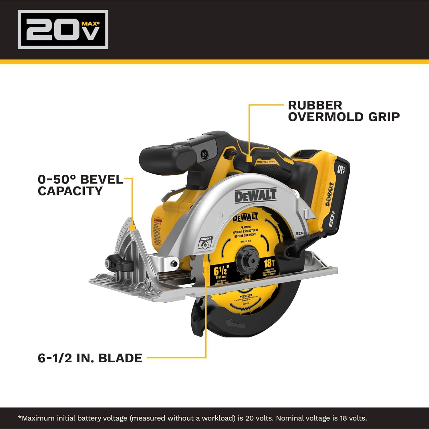 DEWALT 20V MAX 6-1/2-Inch Circular Saw Kit, with 5.0-Ah Battery and Charger (DCS391P1)
