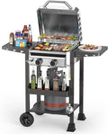 2-Burner Stainless Steel Propane Gas Grill, 16,000 BTU Patio Garden Barbecue Grill with Foldable Shelves, Grates and Griddle Pan for Outdoor Patio Garden Cooking and BBQ