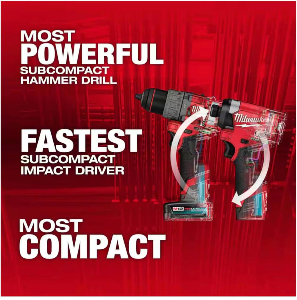 Milwaukee M12 FUEL 12-Volt Li-Ion Brushless Cordless Hammer Drill and Impact Driver Combo Kit (2-Tool) W/Free M12 3/8 in. Ratchet
