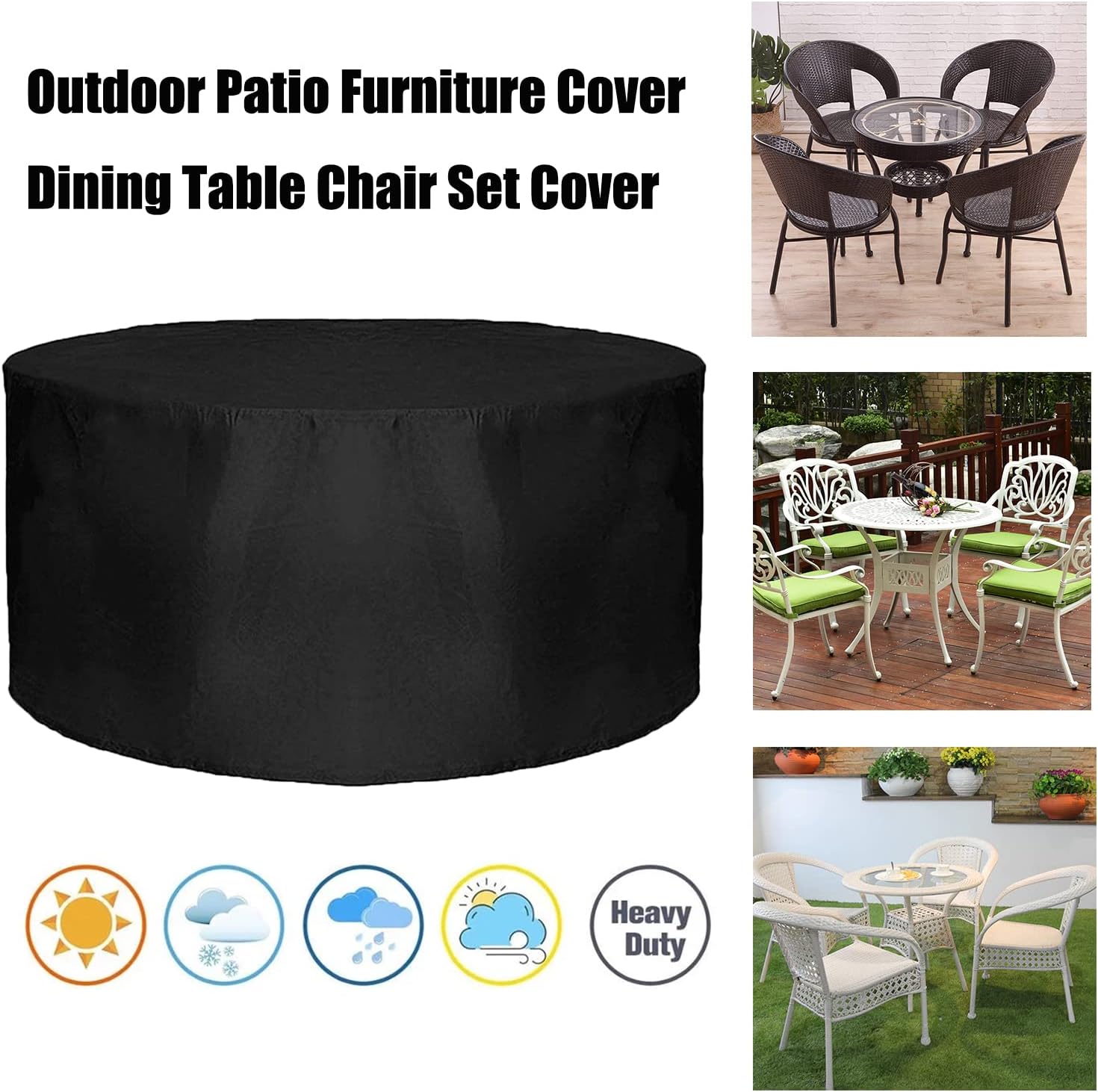 Outdoor Heavy Duty Grill Cover 122' D x 39' H, Waterproof Patio Furniture Set Cover, 420D Outdoor Round Table and Chairs Set, Durable Dustproof Outdoor Protective Cover (310x100cm)
