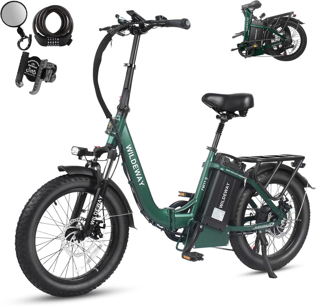 Wildeway Folding Electric Bike for Adults with 750W Motor 32Ah Battery Long Range FW11 Ebike 20 * 3.0 Fat Tire Foldable Adults Electric Bicycle for Men Women City Commuter Delivery 2 Seat