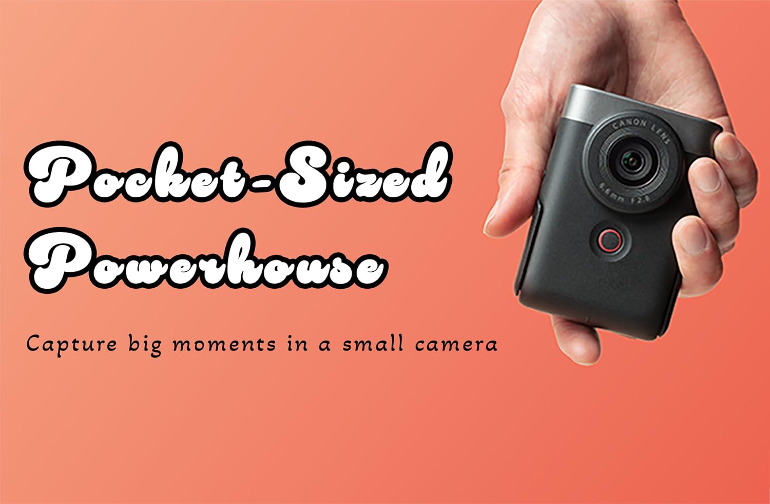 Canon PowerShot V10 Camera, Content Creator Compact Vlog Camera, Fixed 19mm Wide-Angle Lens, 4K Video, Face Detection, Built-in Microphone, Live Streaming, Vlogging, Built-in Stand, Silver