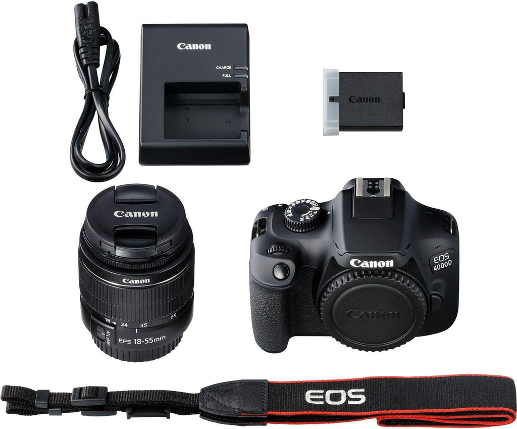 Canon EOS 4000D DSLR Camera with EF-S 18-55mm III Lens & EF 75-300mm III Lens Basic Bundle - Includes: Extended Life LPE10 Replacement Battery (1600mAh) & 2X Universal Lens Cap Keeper (Renewed)