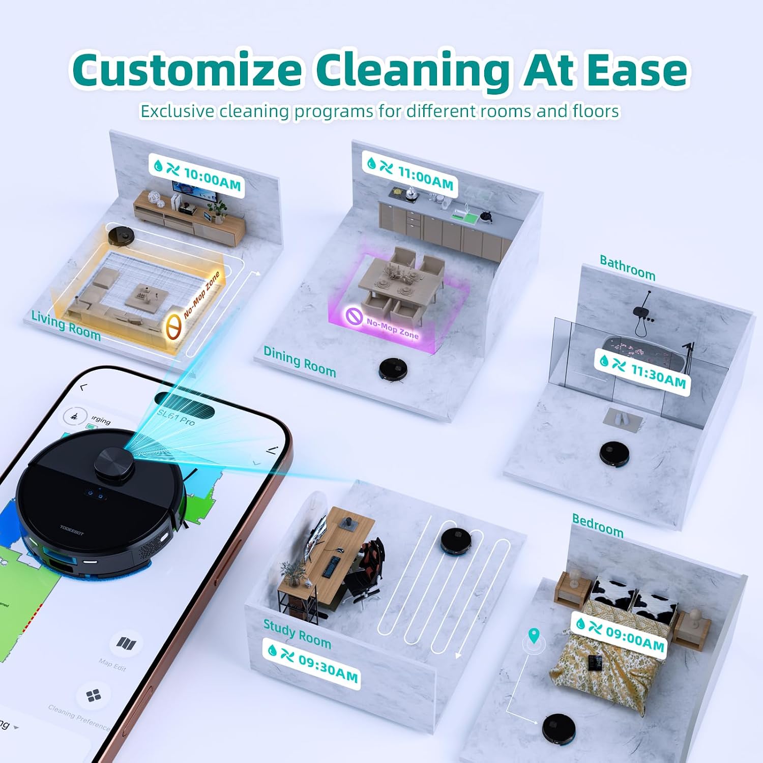 Robot Vacuum Cleaner with Mop Self Emptying;「70 Days* Hands-Free 」2.5L Self Emptying Station,Lidar Navigation WiFi/App/Alexa,Carpet Boost,4in1Robotic for Pet Hair Hard,Floor,Carpet