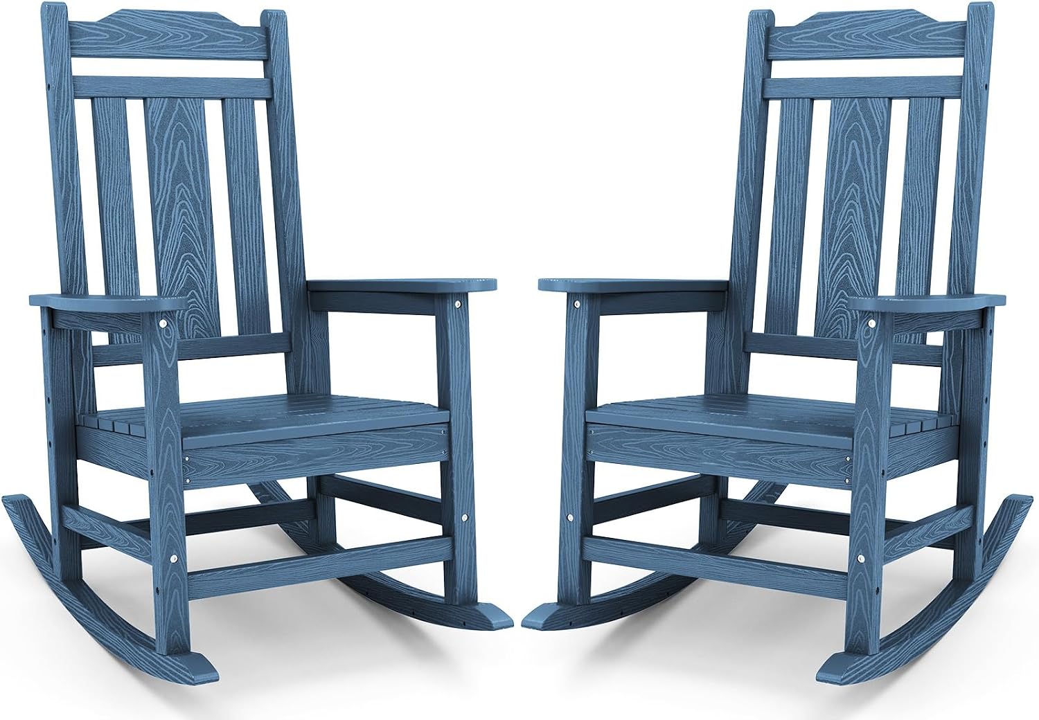 SERWALL Blue Outdoor Rocking Chair Set of 2, All Weather Patio Rocking Chair, HDPE Poly Rocking Chair for Adults, Heavy Duty Front Porch Rocker