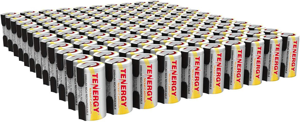 Tenergy 2200mAh Sub C NiCd Battery for Power Tools, 1.2V Flat Top Rechargeable Sub-C Cell Batteries with Tabs, 120 Pack