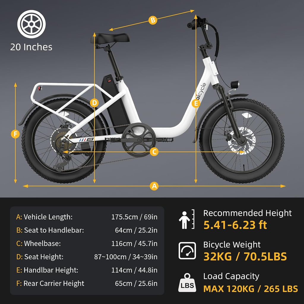 28 MPH Electric Bikes for Adults 20 x 3 inch Fat Tire Ebike with 90 Miles(PAS) Long Range 48V Removable Battery E-Bike 7 Speed Step Thru Electric Bicycle