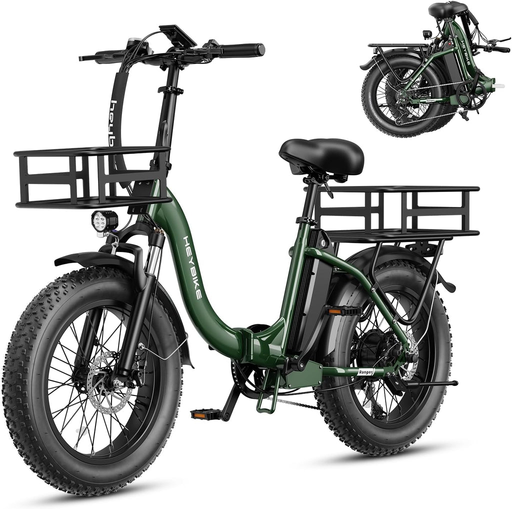 Heybike Ranger 2.0 Foldable Electric Bike for Adults, 20'*4 Fat Tire Ebike with 1400W Peak Motor, 28 MPH Max Speed, 600Wh Removable Battery, Up to 65 Miles Range, Front Suspension Step-Thru E Bike